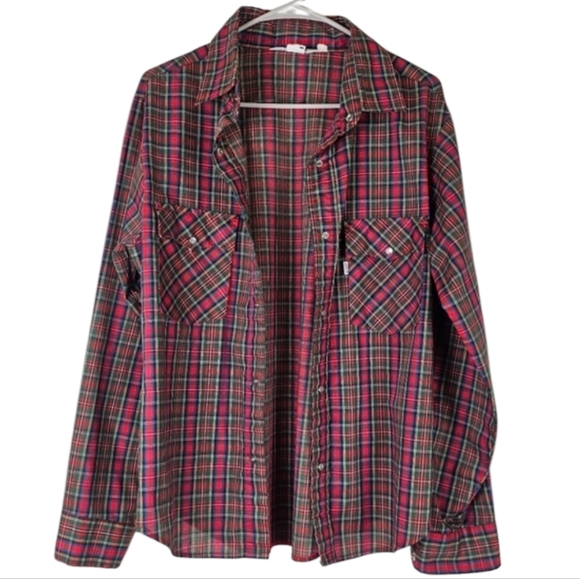 Vintage Levi’s Plaid Western Button Down Shirt Men’s Small Red Blue Green - Picture 3 of 12